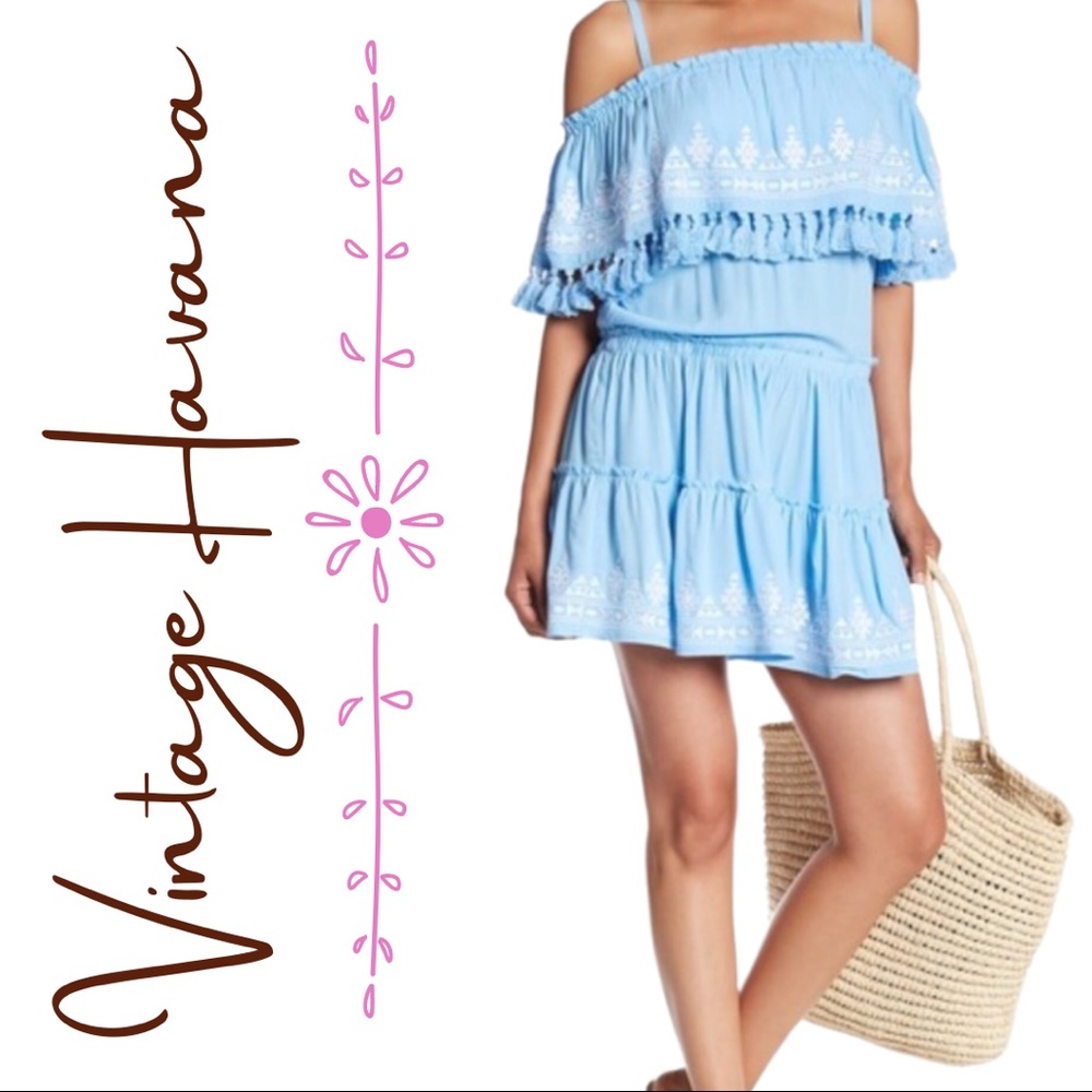 Vintage Havana | Tassel trim cold shoulder dress